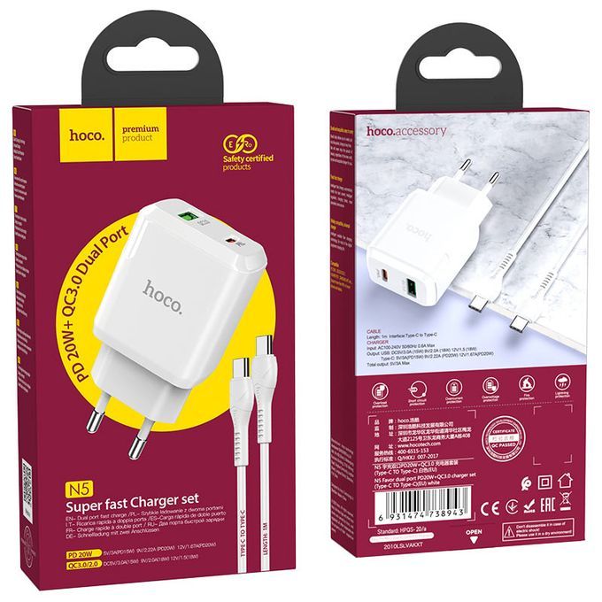 Tête Chargeur Hoco N5 20W Double Port Tête Chargeur Hoco N5 20W Double Port