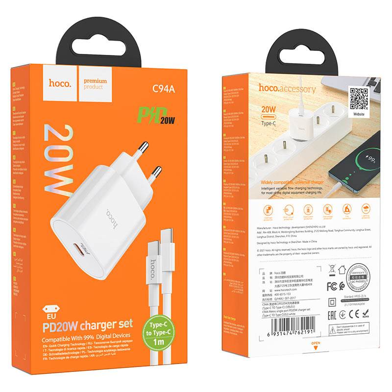 Tête Charger Hoco Type C 20W C94A Tête Charger Hoco Type C 20W C94A