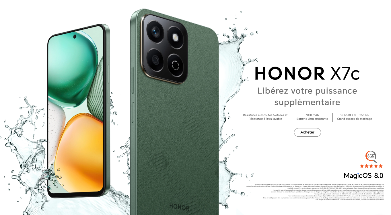 Smartphone HONOR X7C 5G 8Go 256Go - Blanc