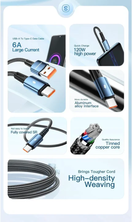 ELEKTRUM CABLE USB TO TYPE-C 120W-5V/6A 1M