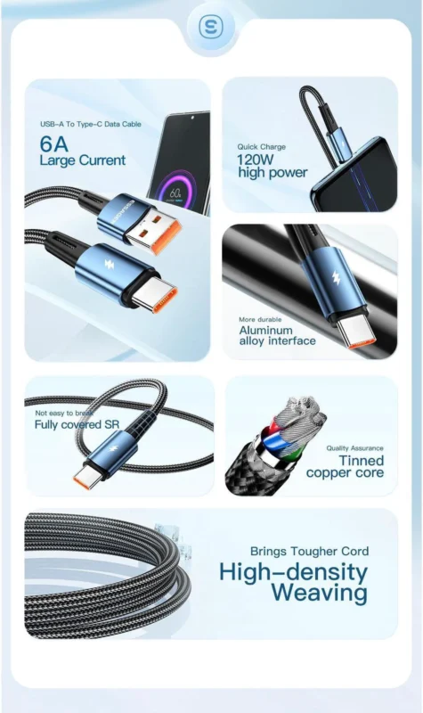 ELEKTRUM CABLE USB TO TYPE-C 120W-5V/6A 1M